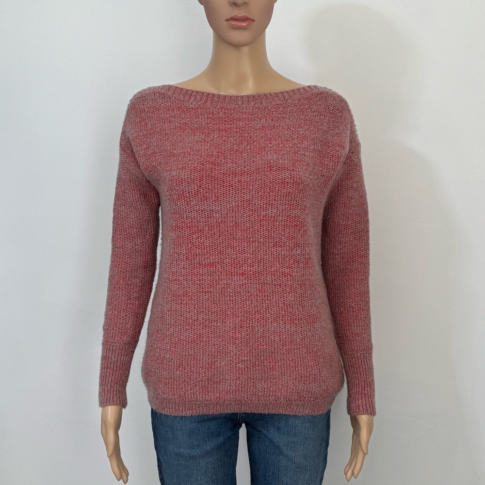 Banana Republic Boatneck Waffle-knit Cotton-Wool-Mohair Blend Red-Grey XS